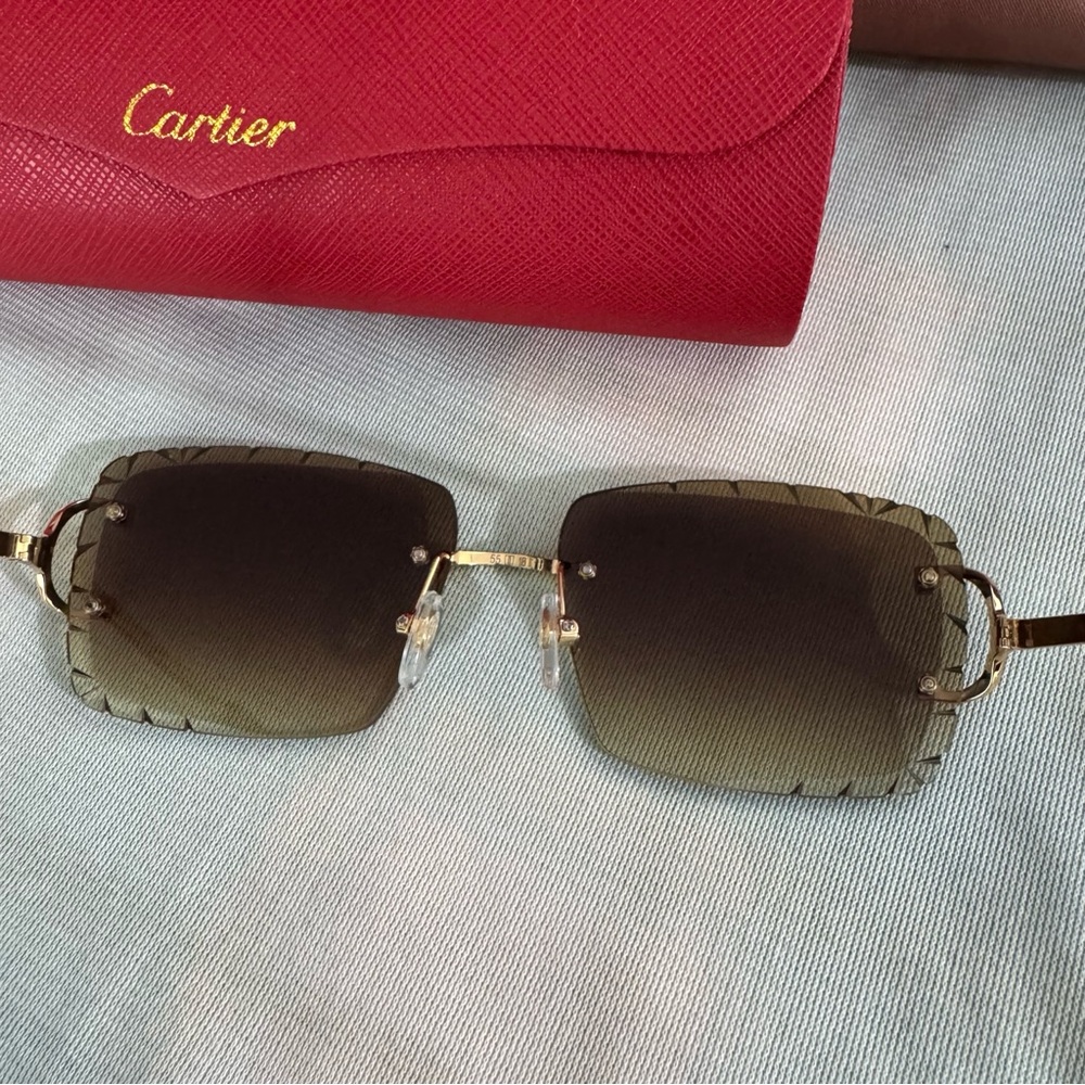 Cartier Brown Gold-Plated Frame Rectangular Sungl… - image 5